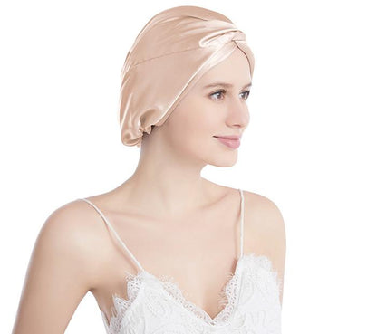 Double-Layer Pure Mulberry Silk Sleep Cap with Knot Protective Hair Care Bonnet for Women