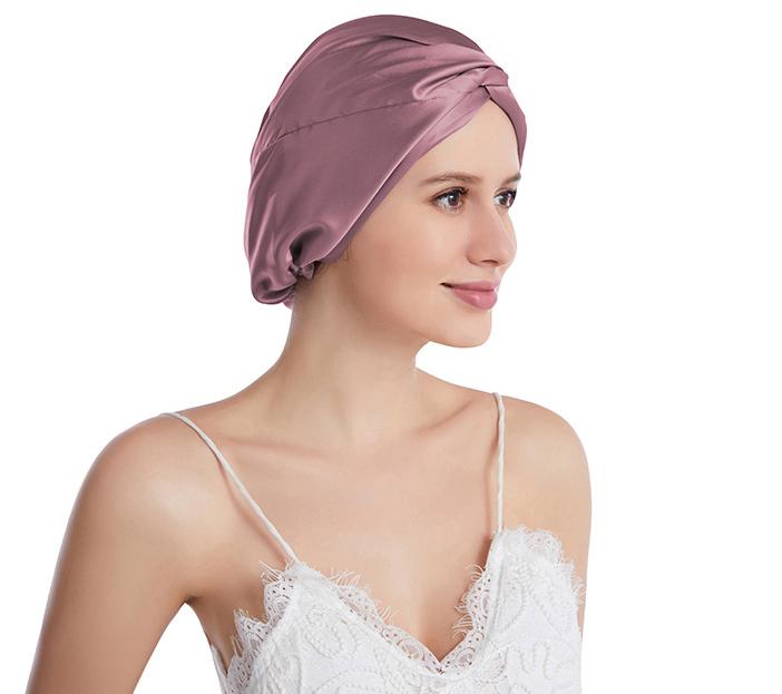 Double-Layer Pure Mulberry Silk Sleep Cap with Knot Protective Hair Care Bonnet for Women