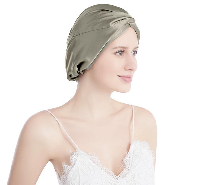 Double-Layer Pure Mulberry Silk Sleep Cap with Knot Protective Hair Care Bonnet for Women